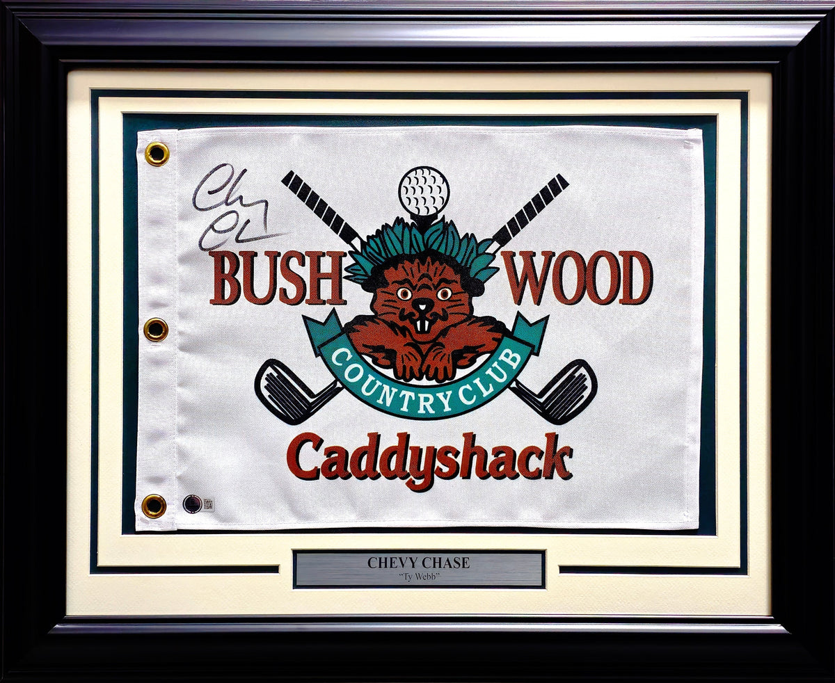 Chevy Chase Autographed White Framed Caddyshack Golf Pin Flag Beckett BAS QR