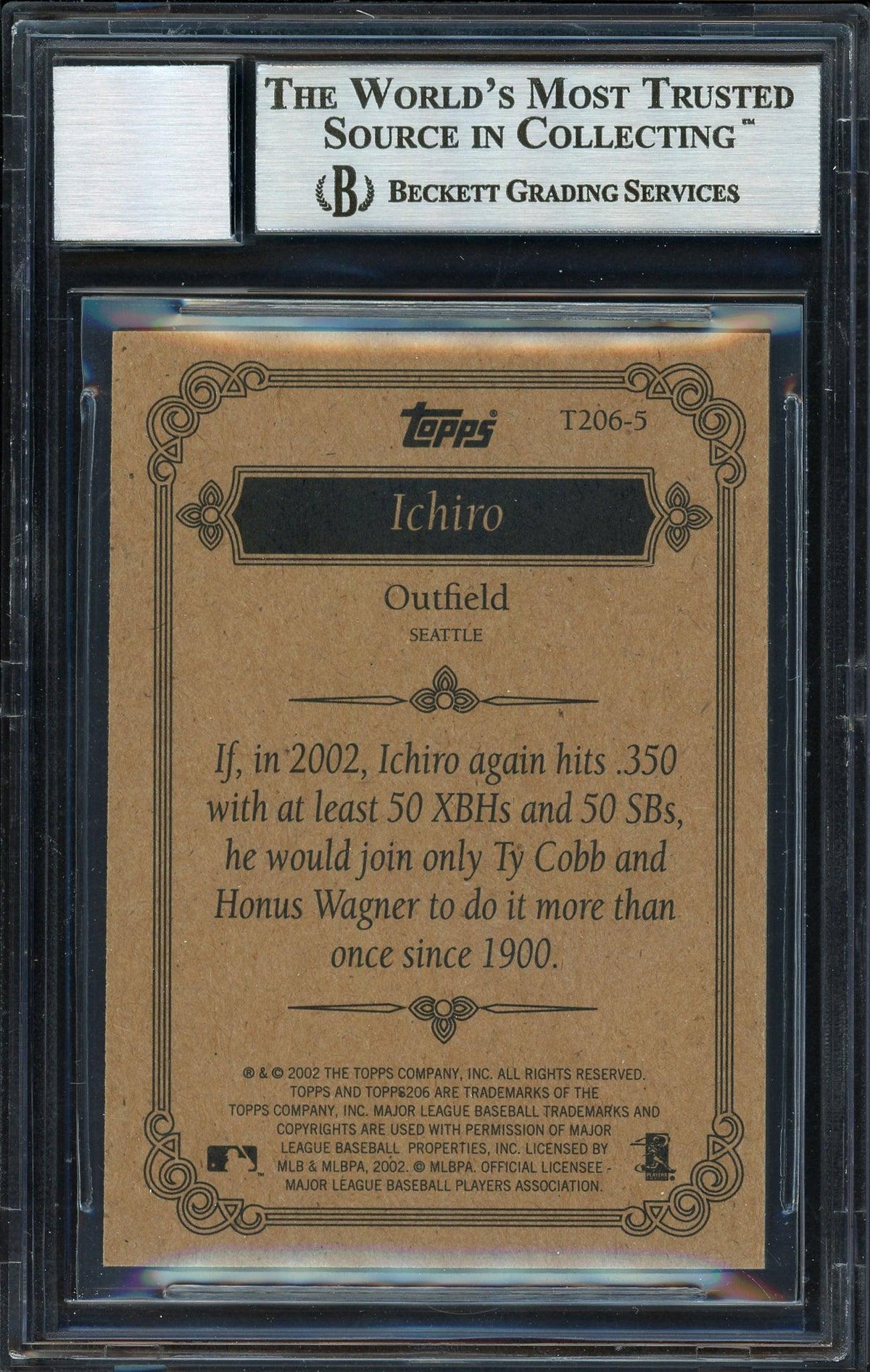 Ichiro Suzuki Autographed 2002 Topps 206 Card #T206-5 Seattle Mariners Auto Grade 10 Beckett BAS Stock #189816
