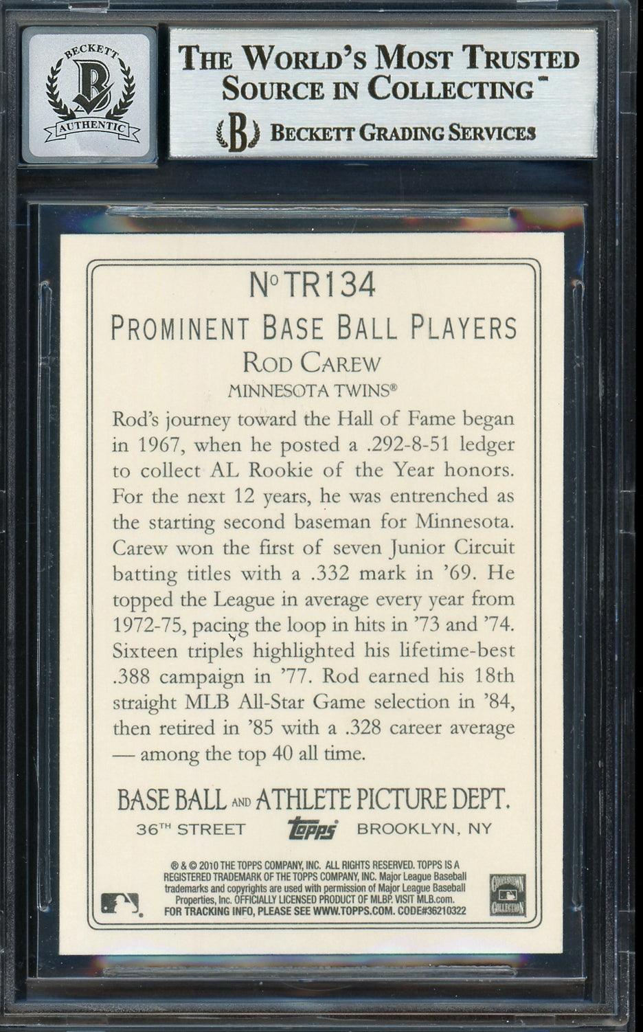 Rod Carew Autographed 2010 Topps Turkey Red Card #TR134 Minnesota Twins Auto Grade Gem Mint 10 Beckett BAS Stock #192763