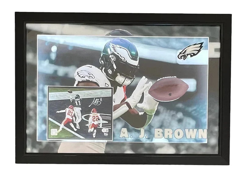 AJ Brown Signed Philadelphia 3D Light Up Framed Football 33x23 Photo (Beckett)