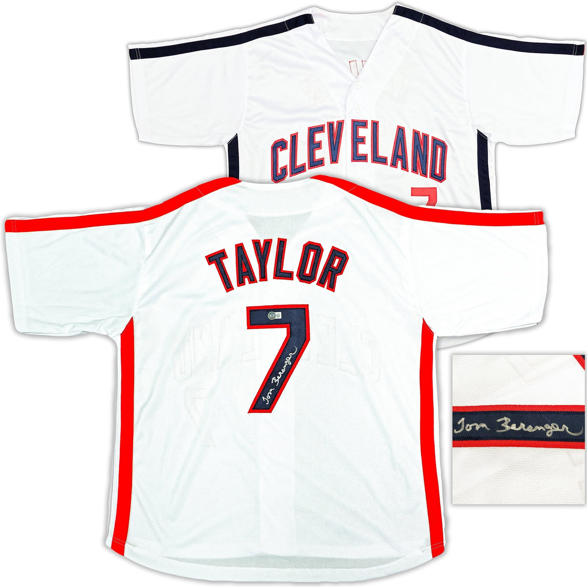 Tom Berenger Autographed White Jersey Major League Jake Taylor Beckett BAS Witness
