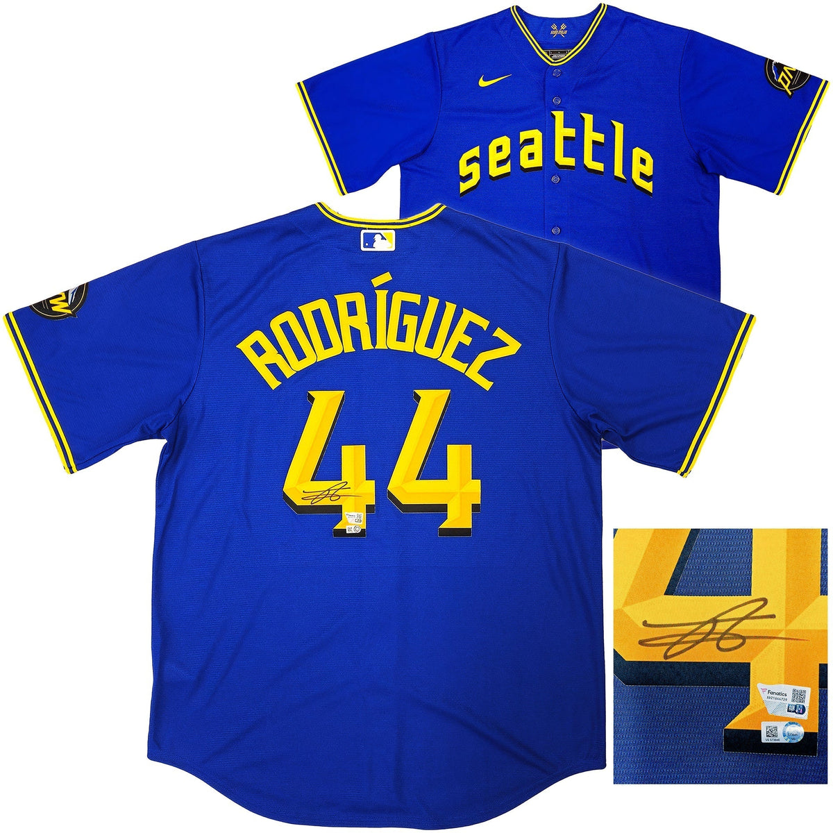 Seattle Mariners Julio Rodriguez Autographed Blue Nike City Connect Jersey Size L Fanatics and MLB Holo