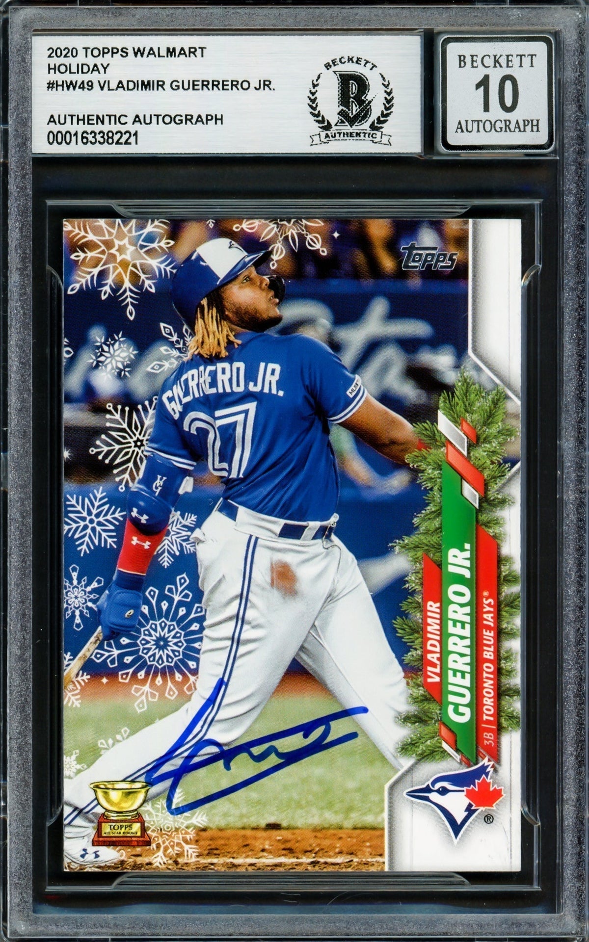 Vladimir Guerrero Jr. Autographed 2020 Topps Holiday Card #HW49 Toronto Blue Jays Auto Grade Gem Mint 10 Beckett BAS