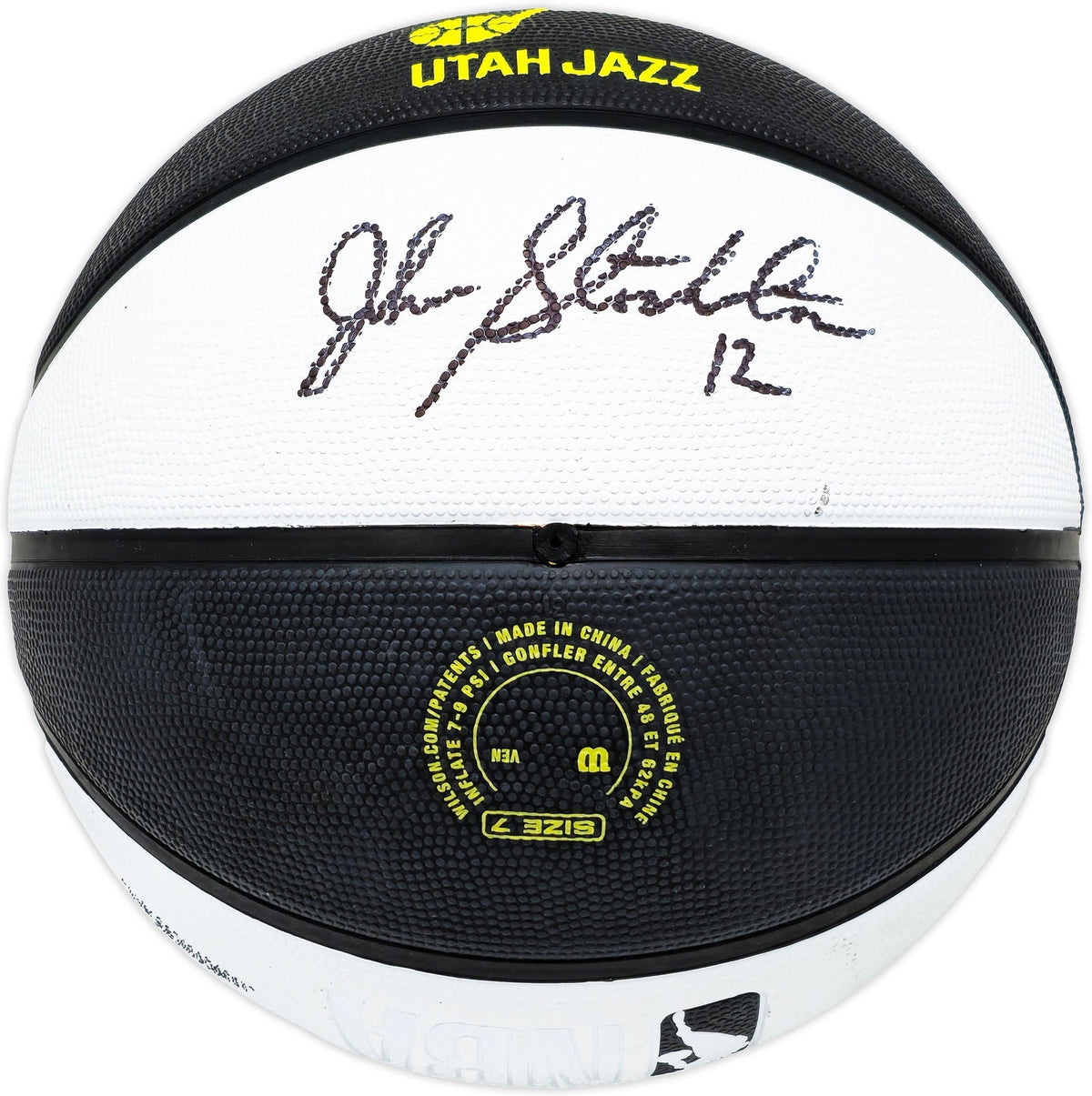 John Stockton Autographed Black & White Team Tribute Utah Jazz Logo Basketball Beckett BAS Witness