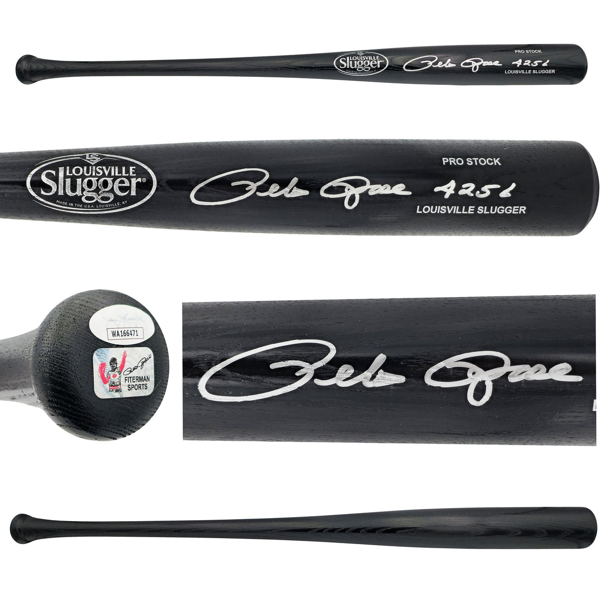Pete Rose Autographed Black Louisville Slugger Pro Stock Baseball Bat Cincinnati Reds "4256" JSA
