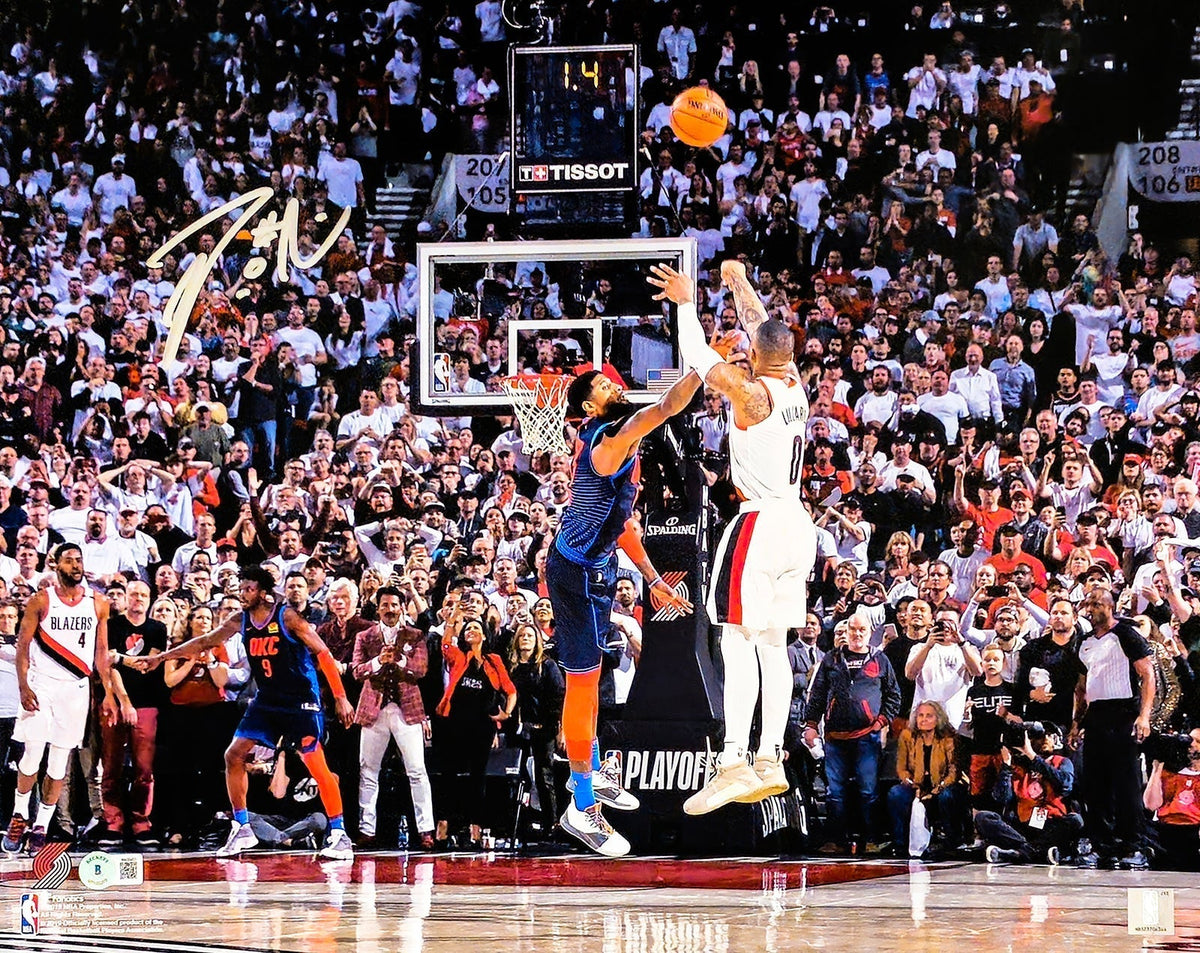 Damian Lillard Autographed 16x20 Photo Portland Trailblazers Playoff Buzzer Beater Winner Over Paul George Beckett BAS Witness Stock #214832