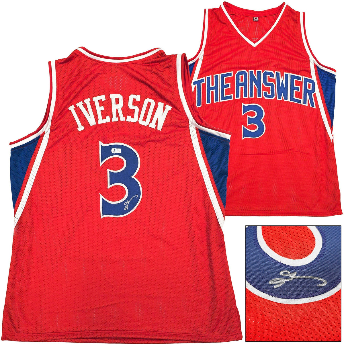 Philadelphia 76ers Allen Iverson Autographed Red Jersey Beckett BAS Witness