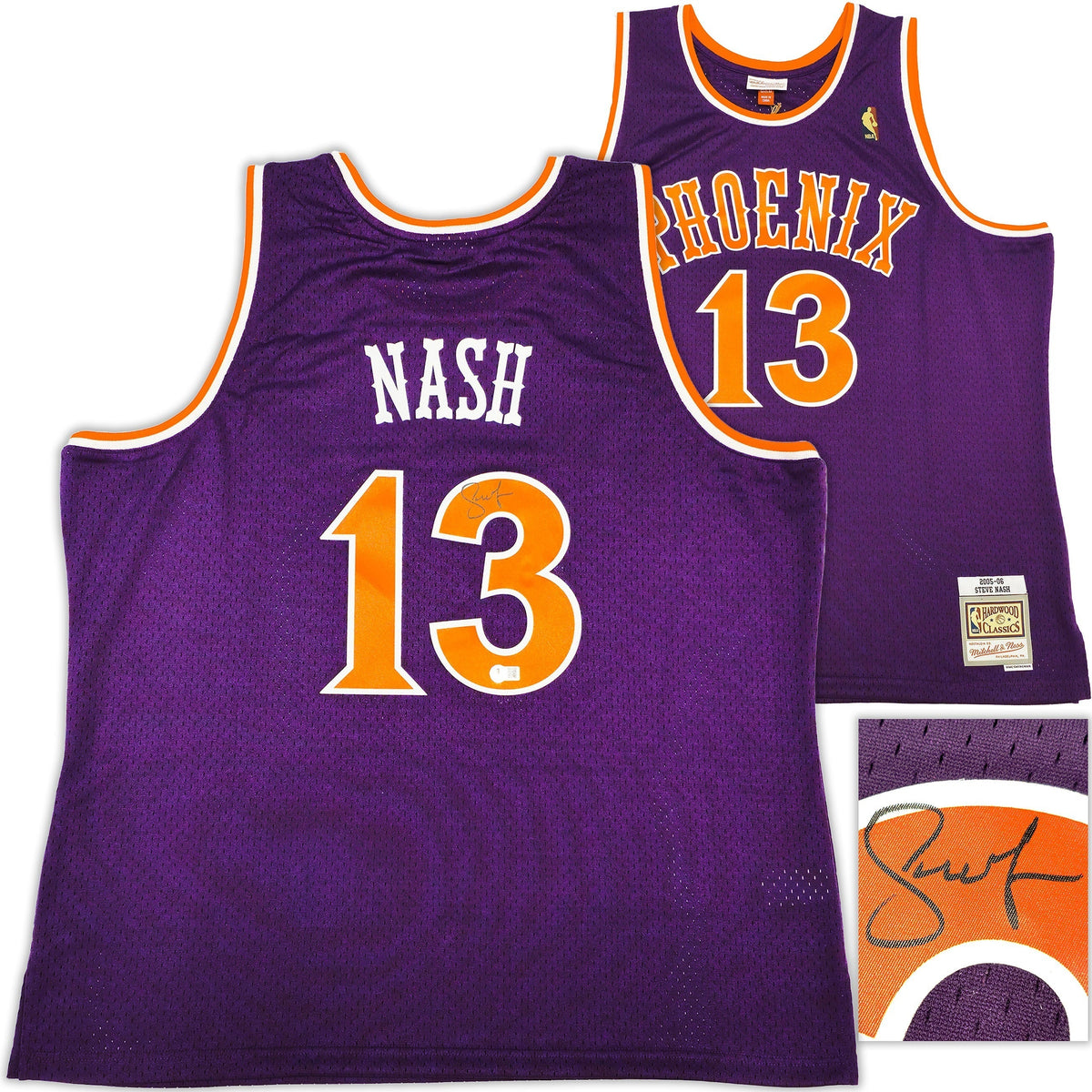 Phoenix Suns Steve Nash Autographed Purple Authentic Mitchell & Ness 2005-06 Hardwood Classic Swingman Jersey Size XXL Beckett BAS Witness