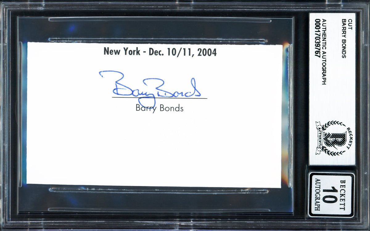 Barry Bonds Autographed 2"x3.5" Cut Signature San Francisco Giants Auto Grade Gem Mint 10 Full Name Beckett BAS