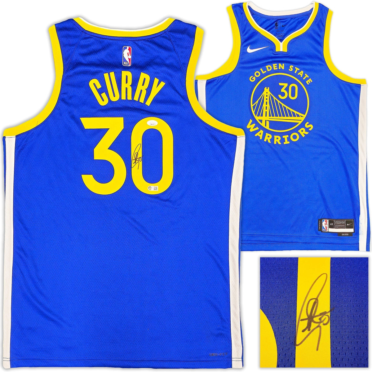 Golden State Warriors Stephen Curry Autographed Blue Nike Swingman Icon Edition Jersey Size 48 JSA