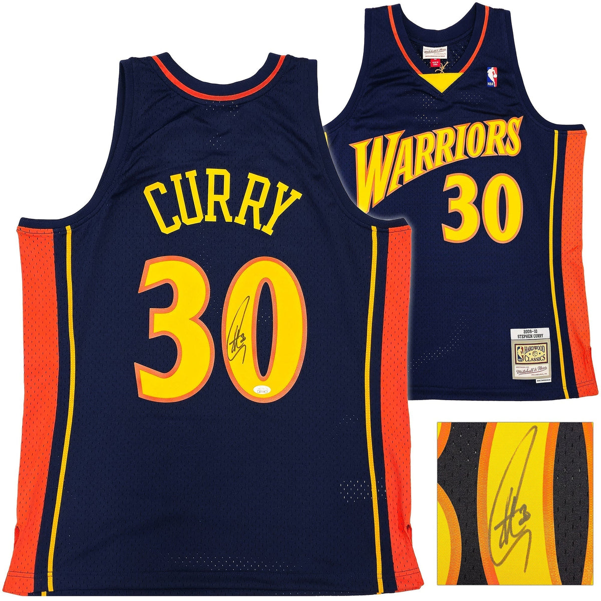 Golden State Warriors Stephen Curry Autographed Blue Authentic Mitchell & Ness 09-10 HWC Swingman Rookie Year Replica Jersey Size L JSA