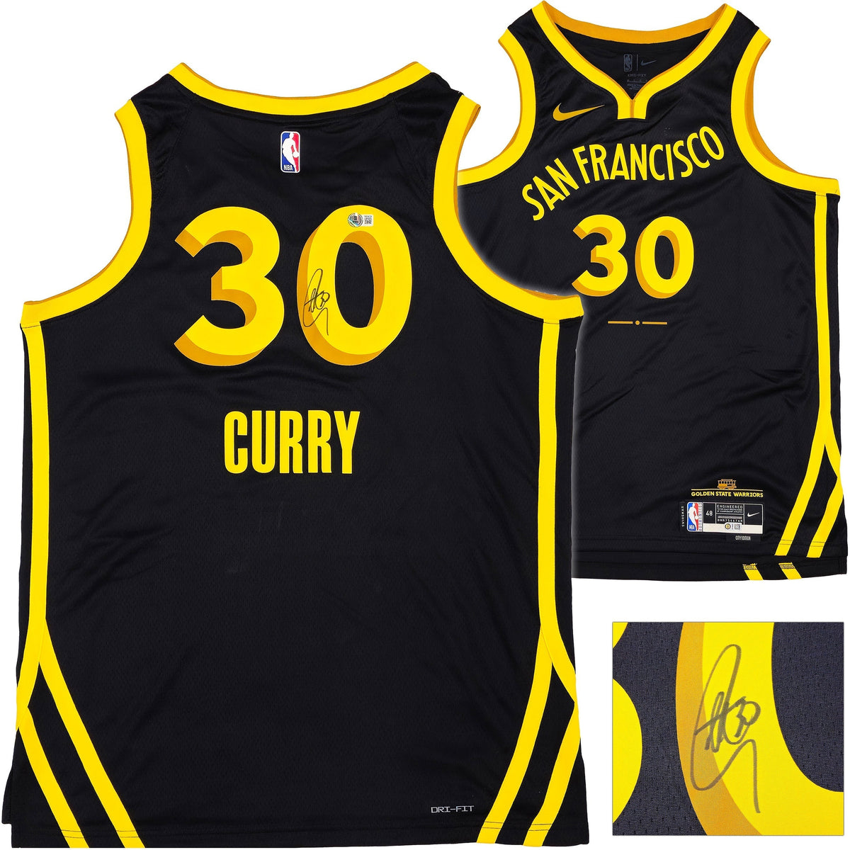 Golden State Warriors Stephen Curry Autographed Black Nike Swingman City Edition Jersey Size 48 Beckett BAS Witness
