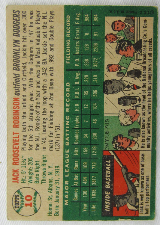 1954 Topps Jackie Robinson Baseball Card #10 - With Non Genuine Signature