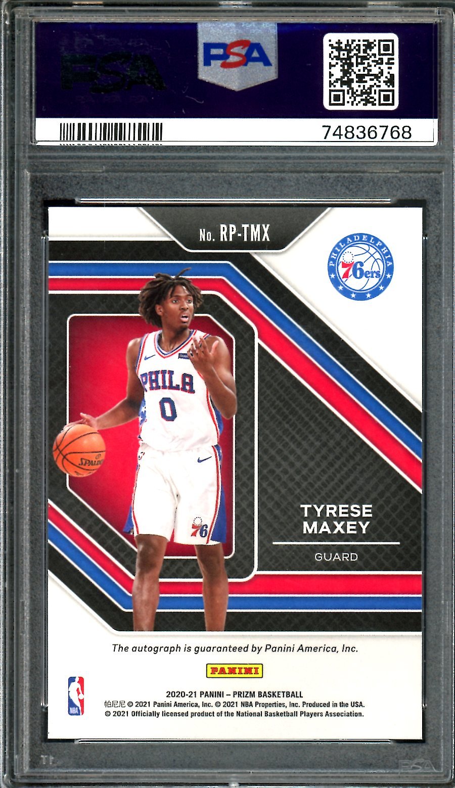 2020/21 Panini Prizm Tyrese Maxey Rookie Auto PSA 10 76ers