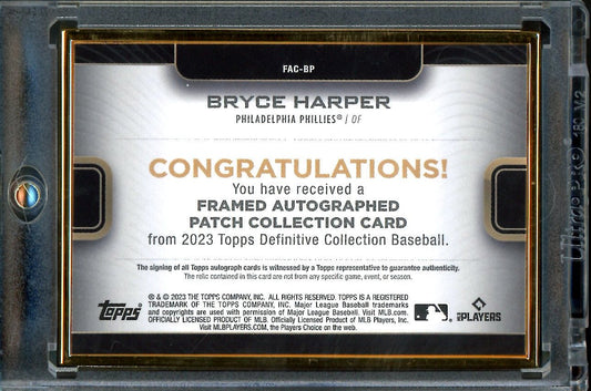 2023 Topps Definitive Bryce Harper Framed Patch Auto /25 Phillies