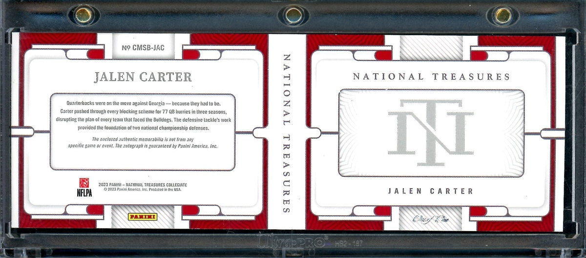 2023 Panini National Treasures Collegiate Jalen Carter Rookie Booklet Patch Auto 1/1 Georgia