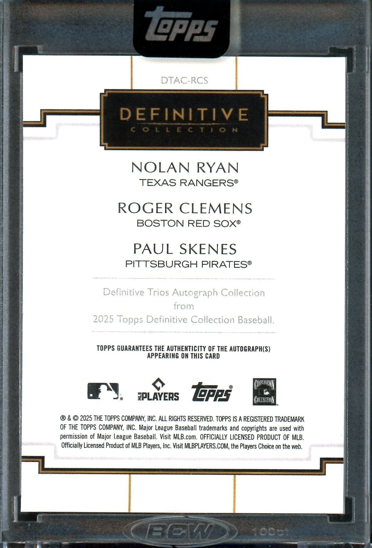 2025 Topps Definitive Nolan Ryan / Roger Clemens / Paul Skenes Autograph Collection 1/1