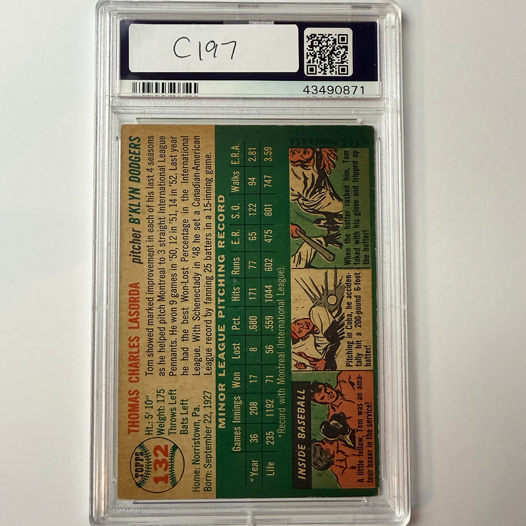 Tommy Lasorda Signed 1954 Topps Rookie #132 HOF 97 PSA 9 Auto