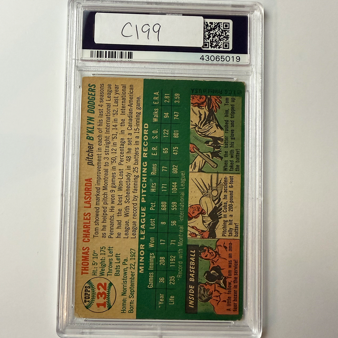 Tommy Lasorda Signed 1954 Topps Rookie #132 HOF 97 PSA Auto Authentic
