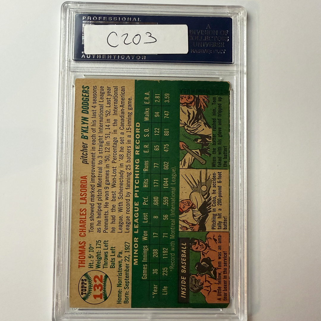 Tommy Lasorda Signed 1954 Topps Rookie #132 HOF 97 PSA Auto Authentic