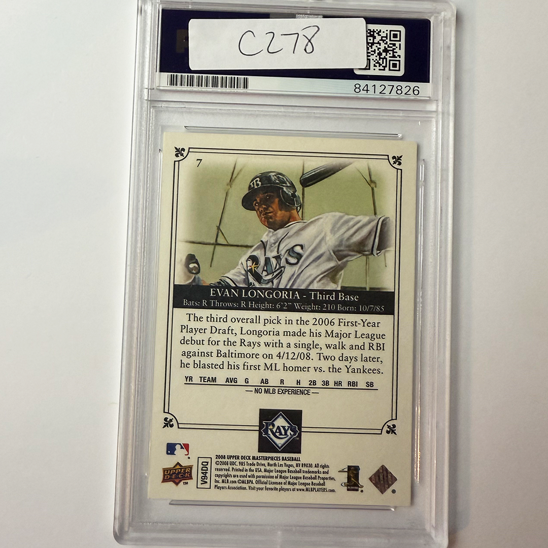 Evan Longoria Signed 2008 UpperDeck masterpieces Rookie #7 PSA Auto Authentic