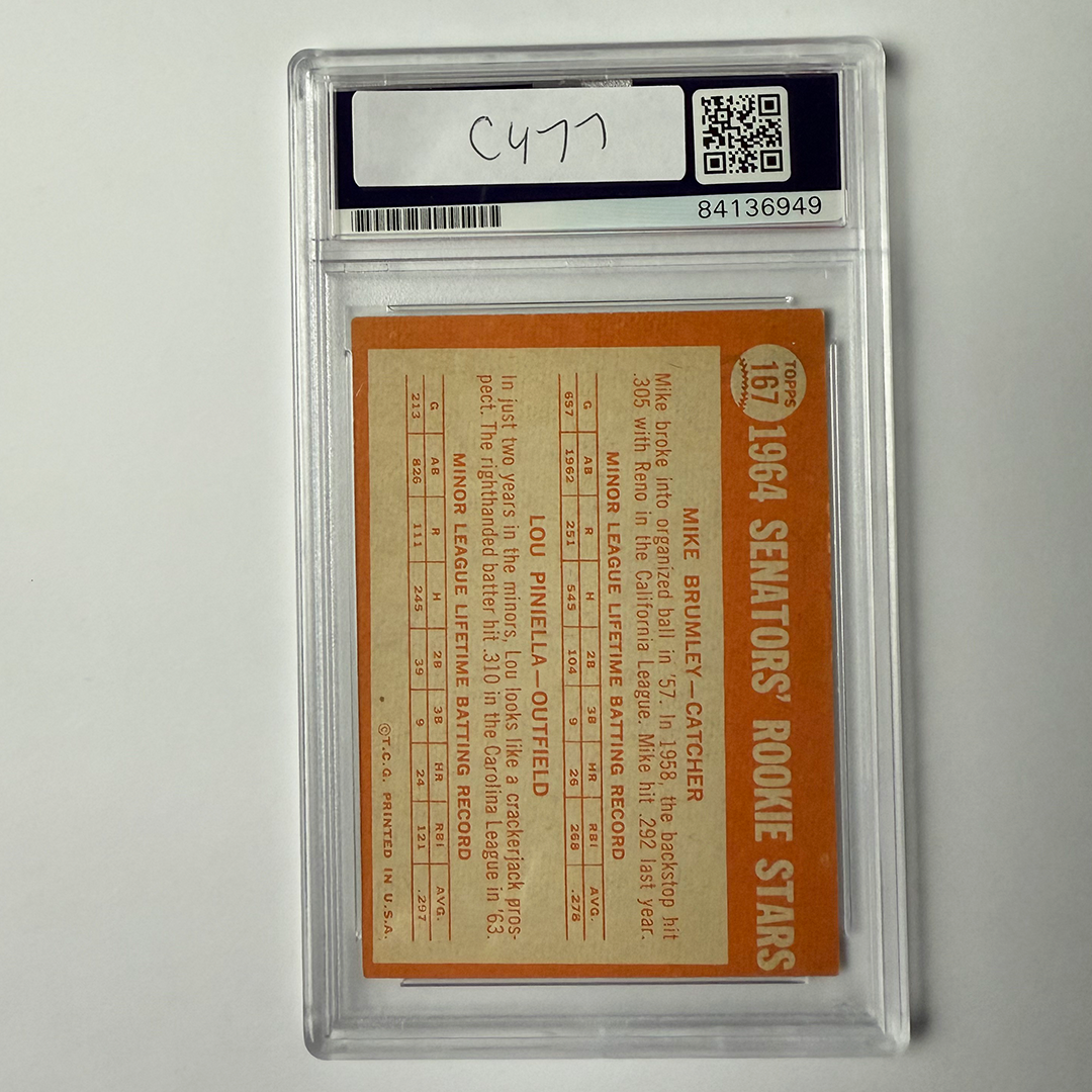 Lou Piniella Signed 1964 Topps Rookie Inscribed #167 PSA Auto Authentic