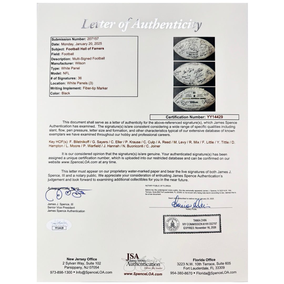 NFL Hall of Famers 36 Signature Authentic Wilson The Duke Leather NFL Football (JSA)
