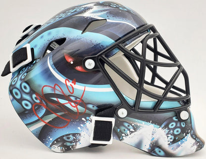 Chris Driedger Autographed Seattle Kraken Blue Mini Helmet Fanatics Holo Stock #200292