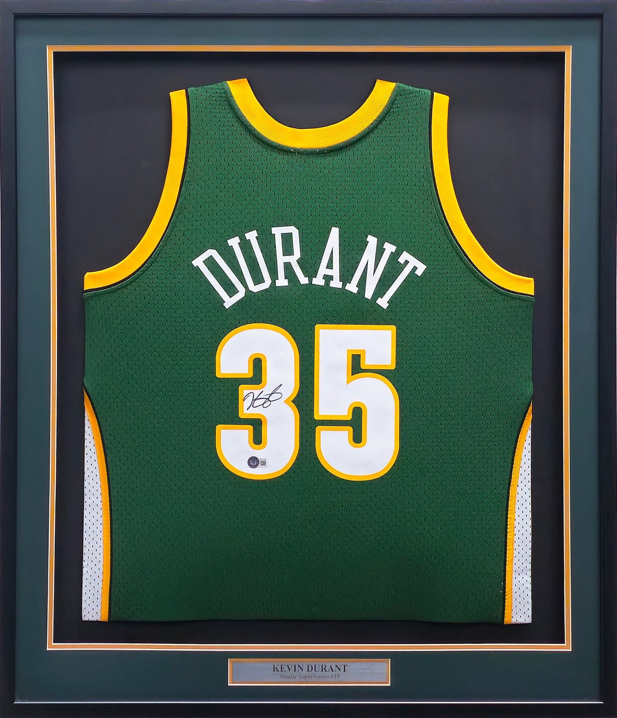 Seattle Supersonics Kevin Durant Autographed Framed Green Authentic Mitchell & Ness HWC Swingman 2007-08 Jersey Beckett BAS QR