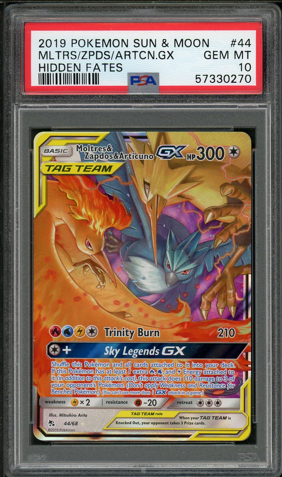 PSA (Gem MT 10) Mltrs/zpds/artcn.gx #44 - Pokemon Sun & Moon Hidden Fates (#57330270)