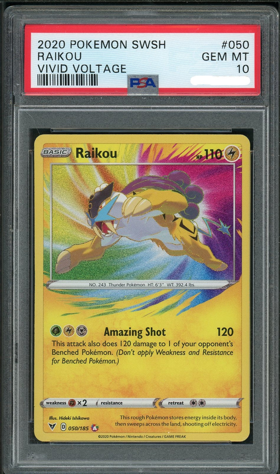PSA (Gem MT 10) Raikou #050 - Pokemon Sword & Shield Vivid Voltage