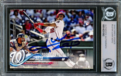 Juan Soto Autographed 2018 Topps Update Rookie Card #US104 Washington Nationals Beckett BAS Stock #206608