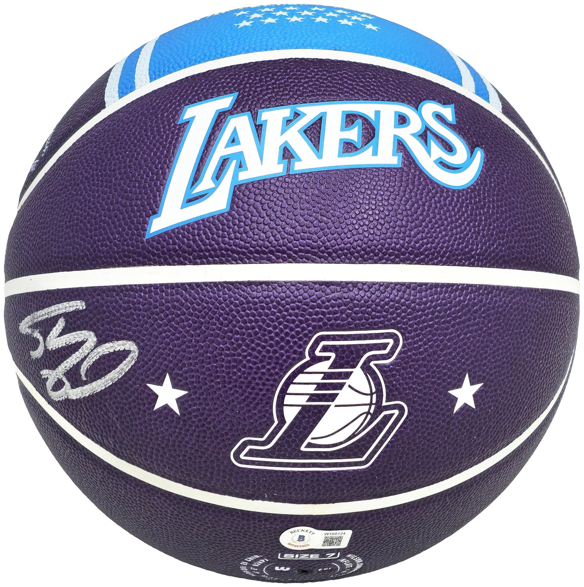 Shaquille O'Neal Autographed Purple City Edition Basketball Los Angeles Lakers Beckett BAS Witness