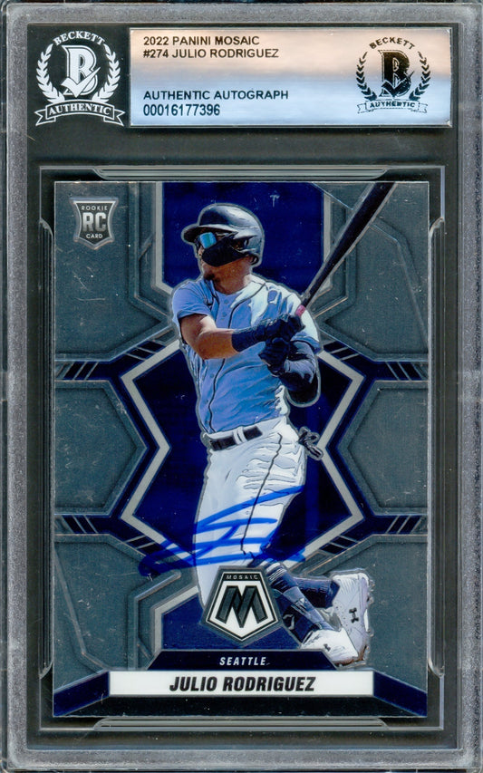 Julio Rodriguez Autographed 2022 Panini Mosaic Rookie Card #274 Seattle Mariners Beckett BAS #16177396