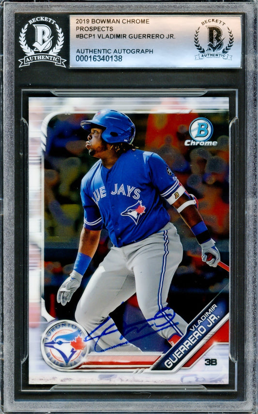 Vladimir Guerrero Jr. Autographed 2019 Bowman Chrome Card #BCP1 Toronto Blue Jays Beckett BAS #16340138