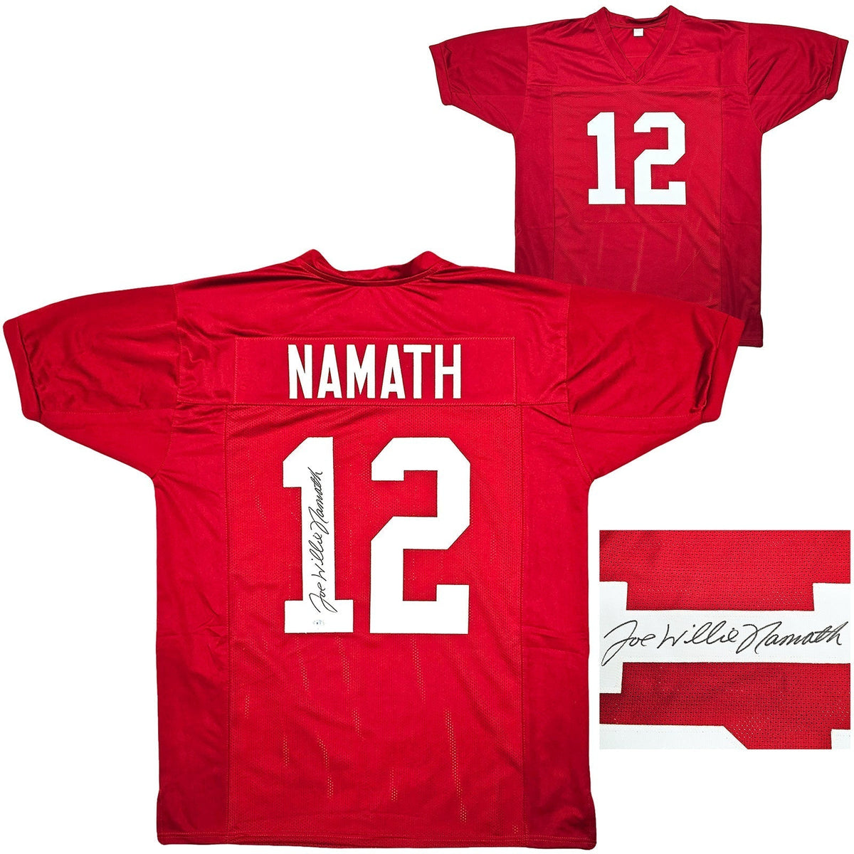 Alabama Crimson Tide Joe Willie Namath Autographed Crimson Jersey Full Name Beckett BAS Witness Stock #212601
