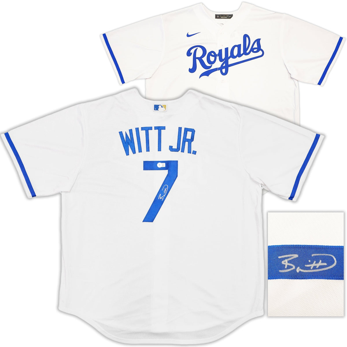 Kansas City Royals Bobby Witt Jr. Autographed White Nike Jersey Size XL Beckett BAS Witness