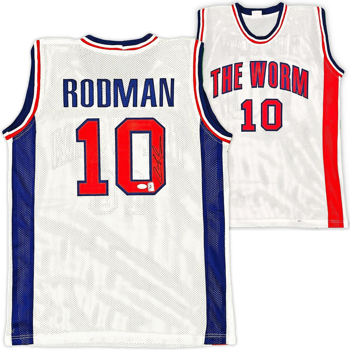 Detroit Pistons Dennis Rodman Autographed White Jersey JSA Stock #215730
