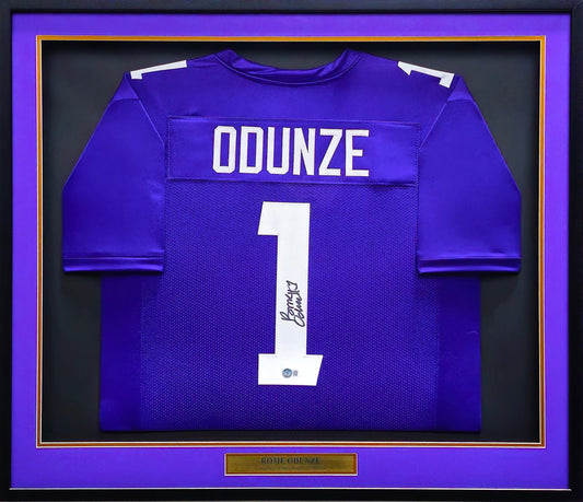 Washington Huskies Rome Odunze Autographed Framed Purple Jersey Beckett BAS Witness