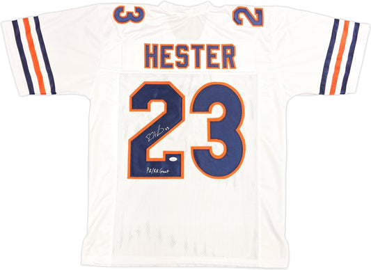 Chicago Bears Devin Hester Autographed White Jersey Light Autos "PR/KR Goat" JSA