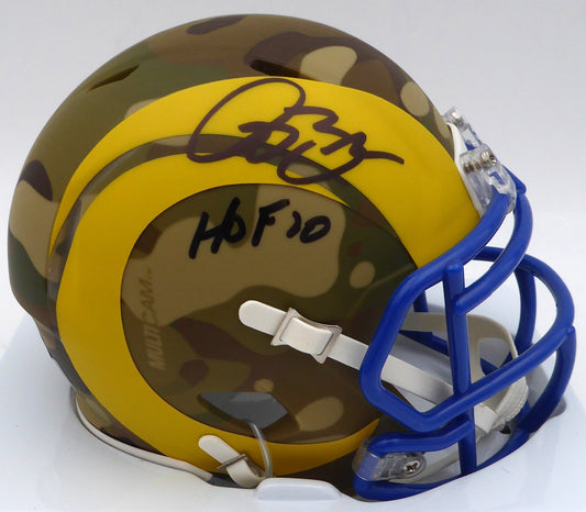 Isaac Bruce Autographed St. Louis Rams Camo Speed Mini Helmet "HOF 20" Beckett BAS QR #1W478440