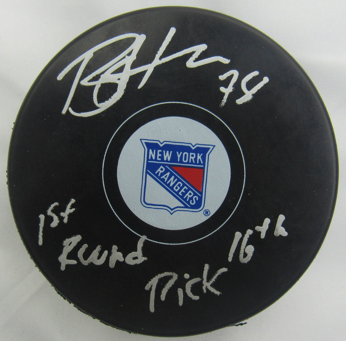 Brennan Othmann Signed Auto Rangers Puck w/ Insc JSA CF42659