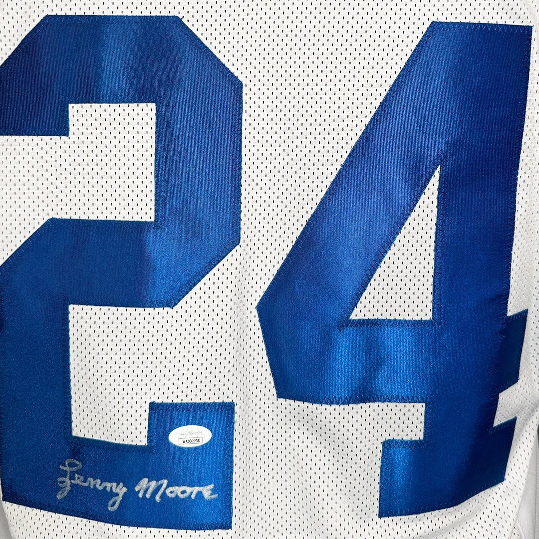 Lenny Moore Signed Indianapolis White Football Jersey (JSA)