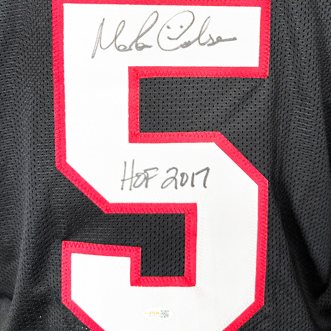 Morten Andersen Signed HOF 2017 Inscription Atlanta Black Football Jersey (JSA)
