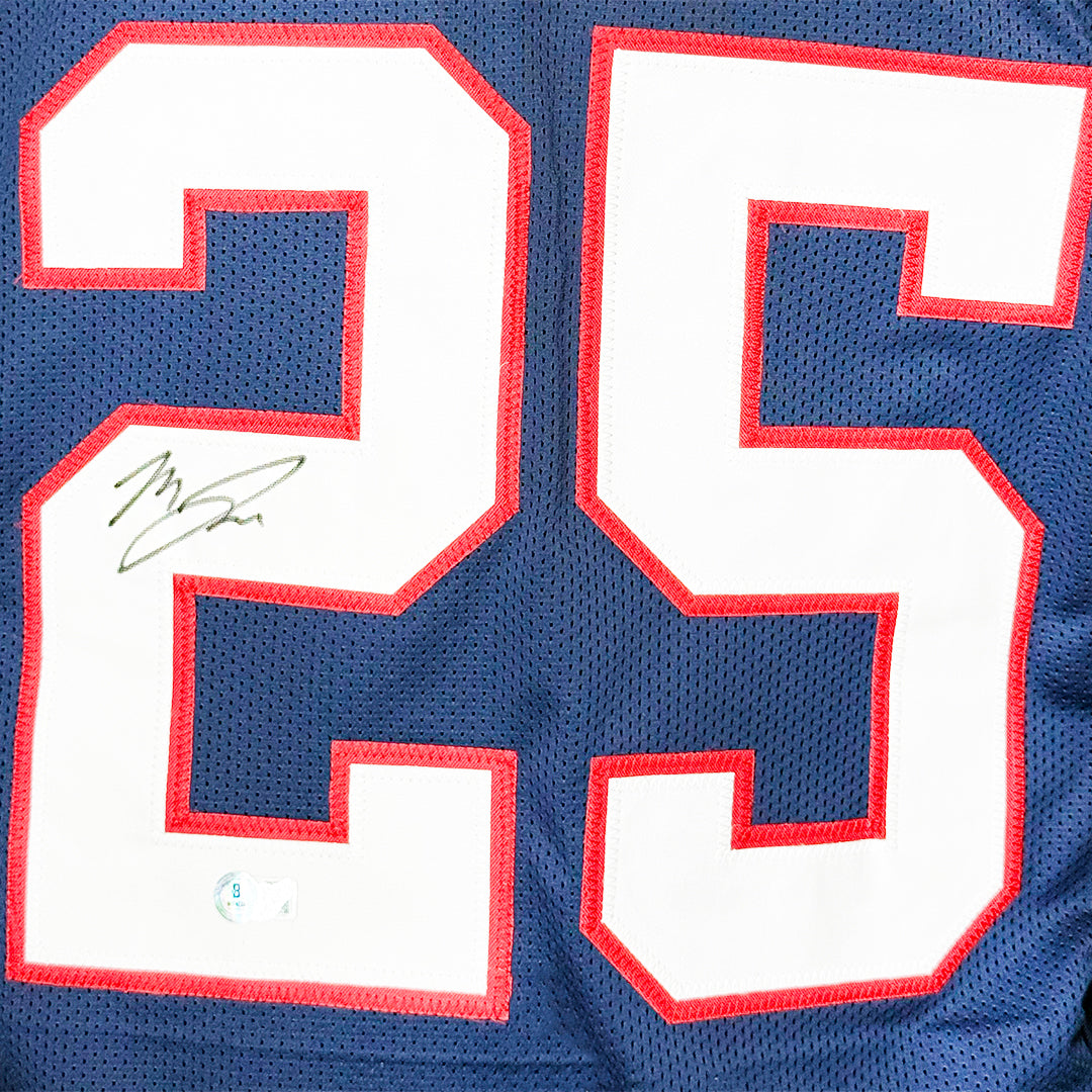 Marcus Jones Signed New England Blue Football Jersey (Beckett)