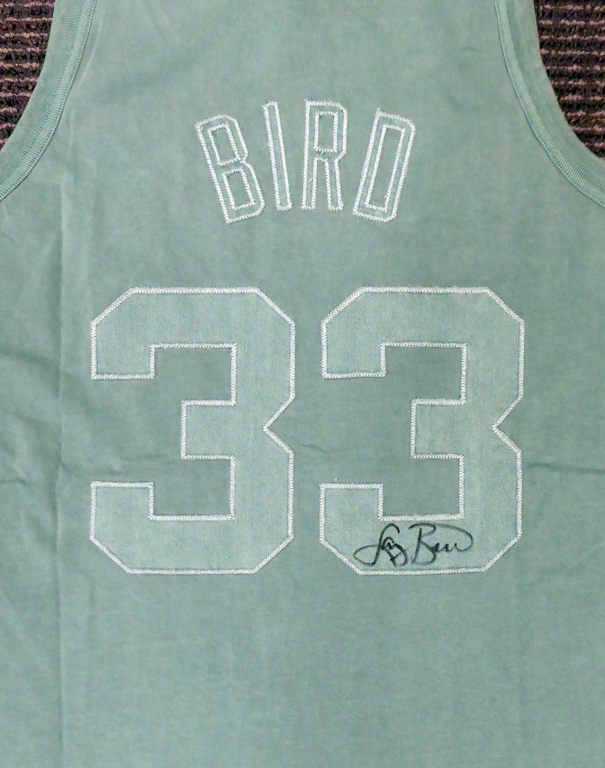 Boston Celtics Larry Bird Autographed Green Mitchell & Ness Washed Out Swingman Jersey Size L Beckett BAS Stock #177710