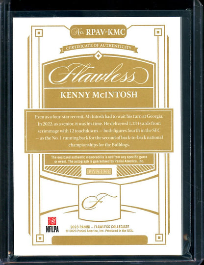 2023 Panini Flawless Collegiate Kenny McIntosh Rookie RPA 1/1 Georgia