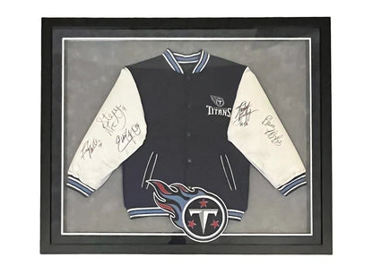 Steve McNair Eddie George Blaine Bishop Signed Tennessee Titans Jacket 43x35 (JSA)