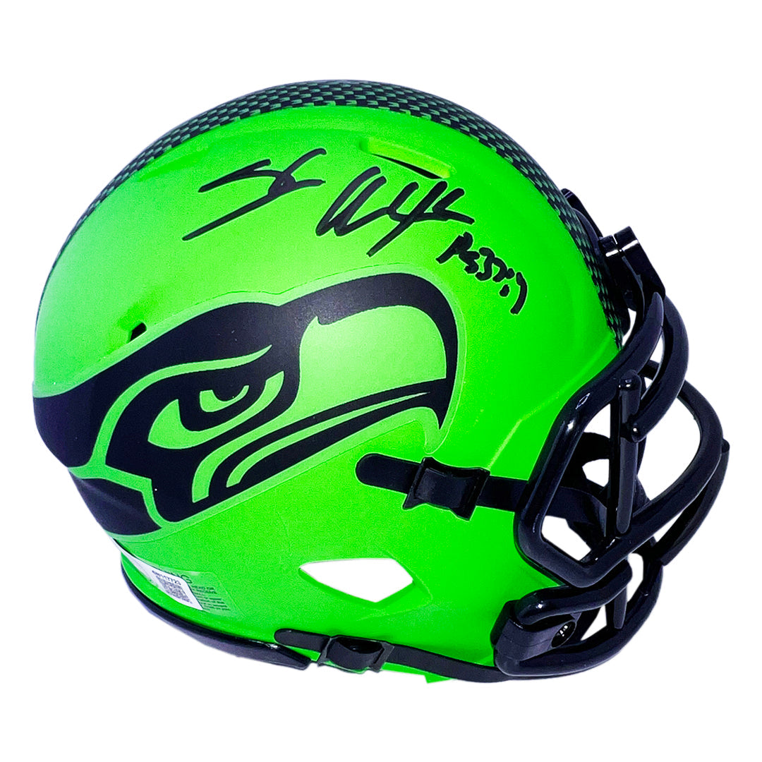 Shaun Alexander Signed Psalm Inscription Seattle Seahawks Rave Mini Football Helmet (Beckett)