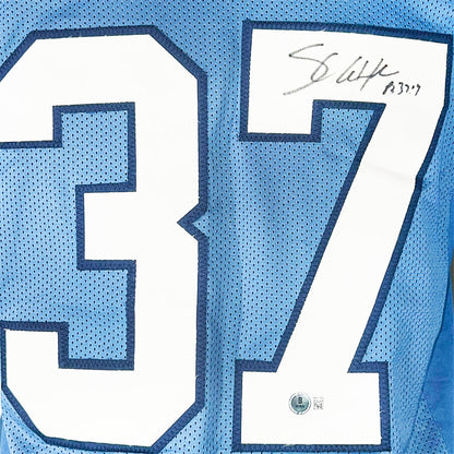 Shaun Alexander Signed Psalms Inscription Seattle Light Blue Football Jersey (Beckett)